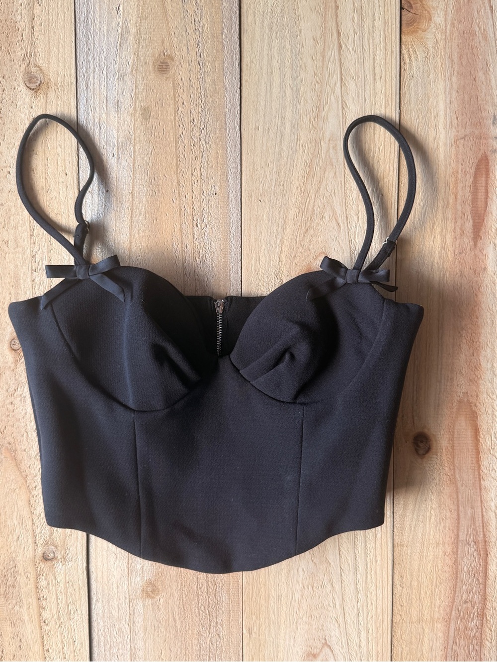 Rumored women’s Black Bustier Crop Top with Spaghetti Straps size S
